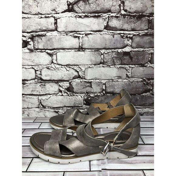 Sofft Maribel Pewter Leather Buckle Strappy Wedge Sandals Women’s Sz 10M US/42EU - Picture 13 of 16